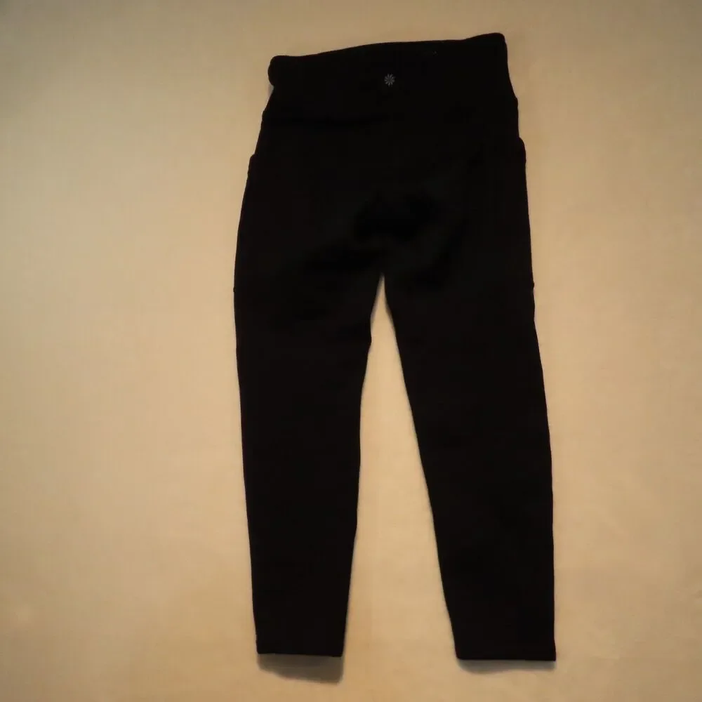 Athleta Altitude Stash Tight Leggings XS Black Polartec Powerstretch Fleece Pock